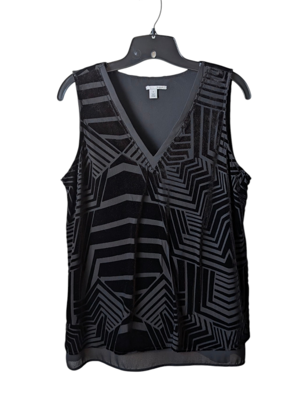 Halogen Velvet Burnout Geometric V-Neck Tank Top Black Medium Chic City Artistic